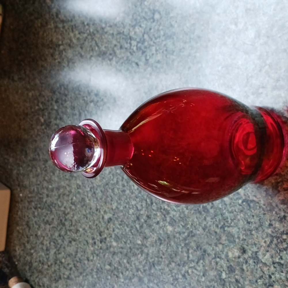 Ruby Glass Decanter Clear Bottom and Stople